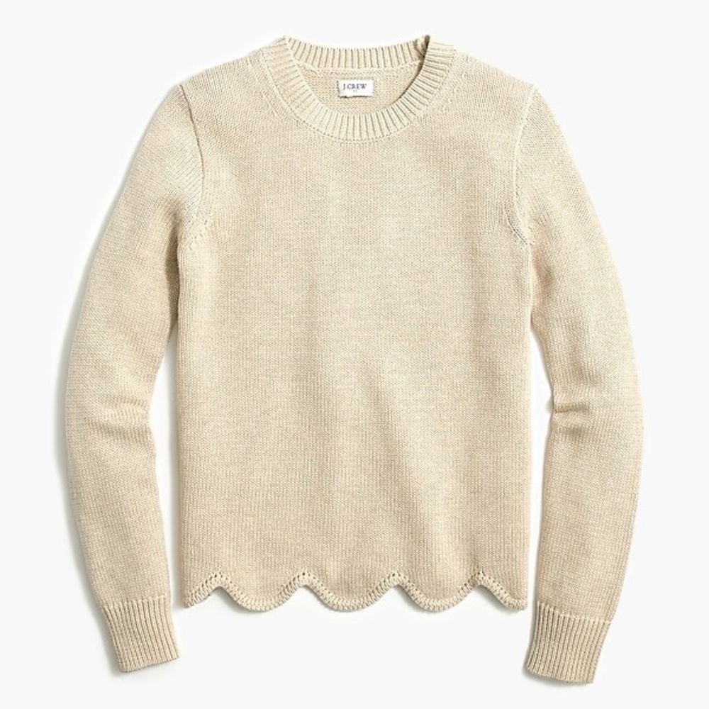 J. Crew Scalloped-Hem Sweater in Cream Size M